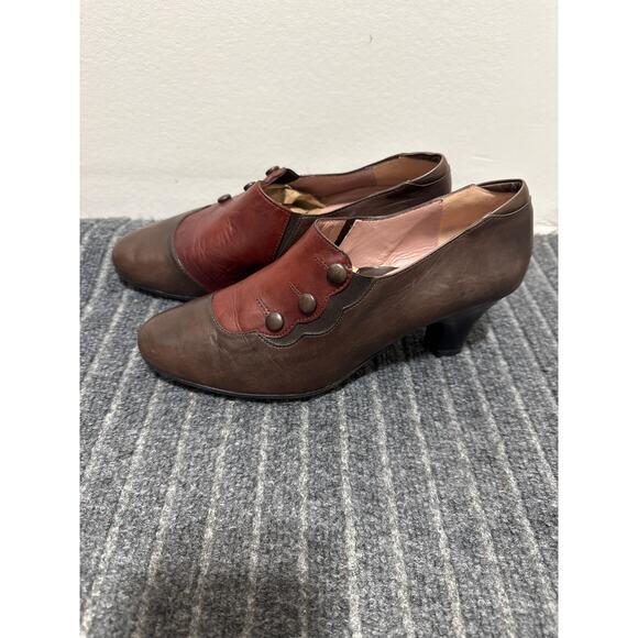 BeautyFeel Retro-Look Brown & Burgundy Leather Cushioned Comfort Heels Size 8 - Picture 4 of 8